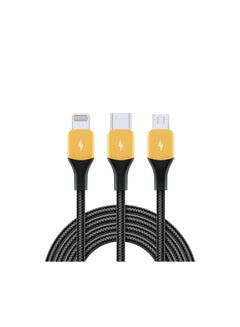 Buy 3 in 1 PET Weave Original Realme Type C Lightning Micro USB Cable VOOC Dart Warp 10W 1.2M Yellow/Black in UAE