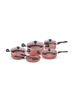 اشتري 10 pcsGranite coated Aluminum Cookware Set, Induction compatible Burgundy 64x43x25cm في السعودية