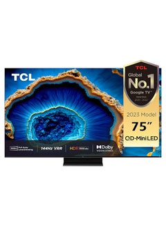 اشتري 75 Inch TV 4K QD-Mini LED Smart Google TV Game Master 2.0 Dolby Vision IQ-Atmos HDR 1300 Nits Peak IMAX Enhanced 144HZ VRR - (2023 Model) 75C755 Black في الامارات