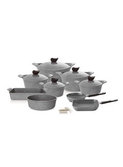 اشتري 14 Pieces Korean Granite Cookware Set Grey Pot: 18  + 20  + 22  + 24  + 28  Frying pan: 26 - Grill pan: 28  Rectangular Oven pans: Round Medium: 28cm في السعودية