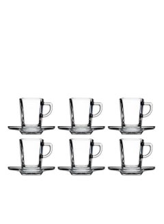 اشتري Pasabahce Carre Espresso and Turkish Coffee Cups with Saucer 6 Cups and 6 Saucers- (72ml)-Turkey Made clear 72ml في مصر