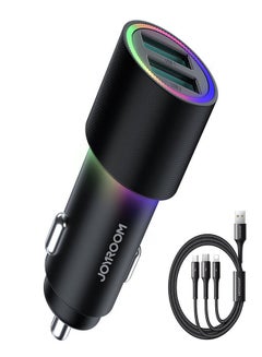 اشتري Joyroom car charger 2 x USB with illumination 24W + power cable 3in1 USB Type C / micro USB / Lightning 1.2m black (JR-CL10) Black في مصر