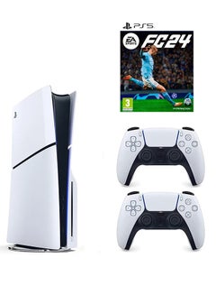 Buy PlayStation 5 Disc Slim Console With Extra White Controller and FC 24 in UAE