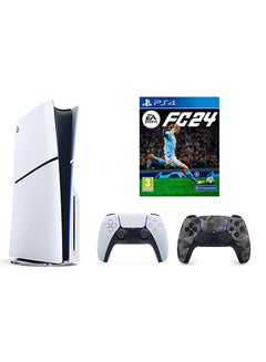 Buy PlayStation 5 Disc Slim Console With Extra Grey Camouflage Controller and FC 24 in Egypt