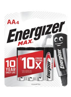 اشتري Pack Of 4 AA Square Max Alkaline Batteries Black/Silver في مصر