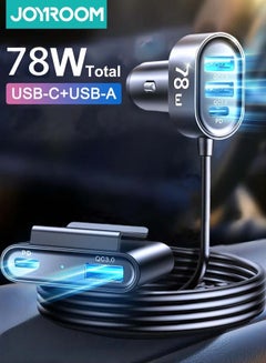 Buy 78W JR-CL05 5-in-1 Multi-Pport Car Charger USB C With Fast Charging 1.5M Extension Splitter Smart Car Cigarette Lighter Can Charge Multiple Devices Black in Egypt