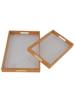 Buy 2-Piece Arabic Style Tray Set Elegant Wooden Finish With Handles Stackable Easy to Clean Convenient to Store 25.0cm in UAE