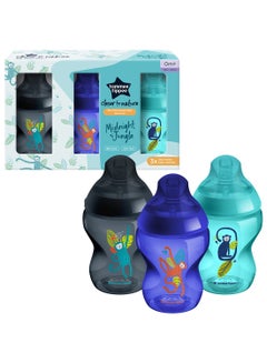 اشتري Closer To Nature Baby Bottles, Slow-Flow Breast-Like Teat With Anti-Colic Valve, 260Ml, Pack Of 3, Jungle Blues في السعودية