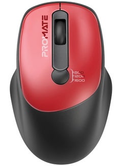 Buy Promate 2.4G Wireless Mouse, High Precision 1600DPI Cordless Ambidextrous Mouse with USB Nano Receiver, 10m Range, 120h Work Time, Adjustable DPI Red in Saudi Arabia