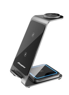 Buy WCP302 3-In-1 Wireless Charging Stand, Universal Compatibility, Fast Charging, 15W Max, Minimal Heat Silver in UAE