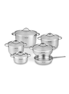 Buy Stainless Cookware Set 11 Pieces (5 Pots, 1 Pan) Silver in Egypt