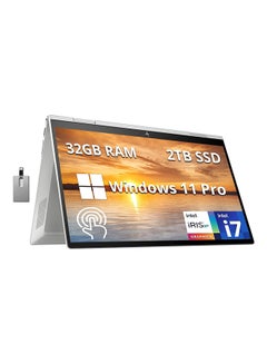 اشتري Envy X360 2-in-1 Laptop With 15.6-Inch FHD Touchscreen Display, Core i7 1255U Processor/32GB RAM/2TB PCIe SSD/Intel Iris Xe Graphics/Windows 11 Pro + 32GB Hotface USB Card English Silver في الامارات