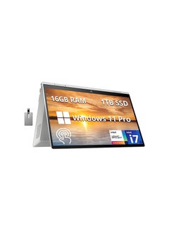 اشتري Envy X360 2-in-1 Laptop With 15.6-Inch FHD Touchscreen Display, Core i7 1255U Processor/16GB RAM/1TB PCIe SSD/Intel Iris Xe Graphics/Windows 11 Pro + 32GB Hotface USB Card English Silver في الامارات