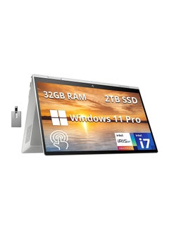 اشتري Envy X360 2-in-1 Laptop With 15.6-Inch FHD Touchscreen Display, Core i7 1255U Processor/64GB RAM/2TB PCIe SSD/Intel Iris Xe Graphics/Windows 11 Pro + 32GB Hotface USB Card English Silver في الامارات