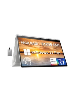 اشتري Envy X360 2-in-1 Laptop With 15.6-Inch FHD Touchscreen Display, Core i7 1255U Processor/16GB RAM/512GB PCIe SSD/Intel Iris Xe Graphics/Windows 11 Pro + 32GB Hotface USB Card English Silver في الامارات