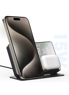 اشتري 4 In 1 Wireless Charging Station For Apple iPhone 15 Pro 15 Pro Max 14 Pro 14 Pro Max Devices Mirror Alarm Clock Charging Dock Black في الامارات