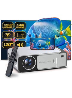 اشتري T6 WiFi LED Projector Wireless With 100" 4K Screen, 3500 Lumens Wireless Mobile Cast Home Theater Outdoor Gaming Projector HD 1080P Screen Mirroring Miracast PROJ-WO-32-S Silver في مصر