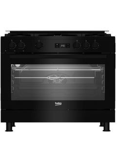 Buy Free standing gas cooker, 90 CM, 5 Burners, LED Display, Cooling Fan, Gas Grill - GGR 15325 FX NB Black in Egypt