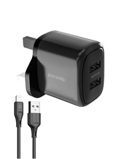 Buy Dual Output Charger With USB-A Lightning Cable 1.2M Black in UAE