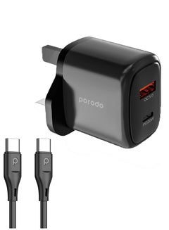 اشتري 20W+QC USB A+C Charger UK With C-C 1.2M Cable - Black في الامارات