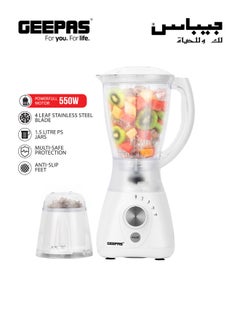 Buy 2-In-1 Blender Powerful Motor With 4 Speed Setting Pulse And Unbreakable Jars/Stainless Steel Blade/Plastic Mill Attachment 550 W GSB44090 White/Clear/Silver in Saudi Arabia