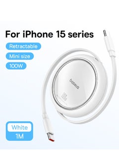 Buy Retractable USB C Cable, Mini 100W USB C To USB-C PD 5A Fast Charging Cord 4-Stage Length Preset USB Type C Charger Cable For iPhone 15/Pro/Plus/Pro Max, MacBook, iPad Pro, Samsung S23/Switch White in Saudi Arabia