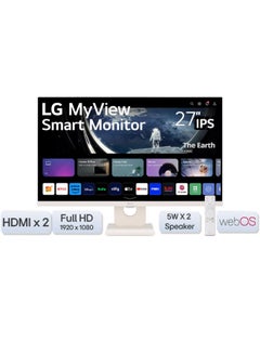 اشتري MyView Smart Monitor 27-Inch FHD (1920x1080) IPS Display, WebOS 23, HDR 10, 5Wx2 Speakers, AirPlay 2, Screen Share, Bluetooth, ThinQ App & Remote Control - 27SR50F-W White في الامارات