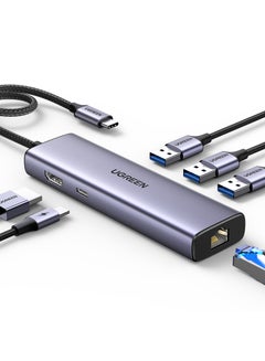 اشتري Revodok 1061 USB C Hub 6-In-1 With Gigabit Ethernet, HDMI 4k@30Hz, USB C PD 100W Charging, 3 USB 3.0 5Gbps Ports Multiport Adapter For MacBook Pro/Air M1/M2 2023, Lenovo, Dell, HP, XPS, ASUS Grey في الامارات