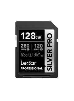 Buy Lexar Silver Pro SD Card 128GB, UHS-II Memory Card, V60, U3, C10, SDXC Card, Up To 280MB/s 128 GB in Egypt