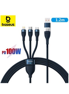 Buy 100W Flash Series Multi Charging (1.2M) 4 In 1 Cable Fast Charging USB Type C Micro USB And USB To Lightning Cable Compatible For iPhone 15/14/13/12/11 Series/MacBook/iPad/Samsung/Huawei And More Blue in UAE