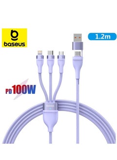 Buy 100W Flash Series Multi Charging (1.2M) 4 In 1 Cable Fast Charging USB Type C Micro USB And USB To Lightning Cable Compatible For iPhone 15/14/13/12/11 Series/MacBook/iPad/Samsung/Huawei And More Purple in UAE