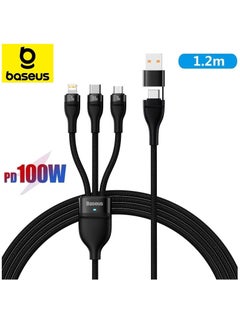Buy 100W Flash Series Multi Charging (1.2M) 4 In 1 Cable Fast Charging USB Type C Micro USB And USB To Lightning Cable Compatible For iPhone 15/14/13/12/11 Series/MacBook/iPad/Samsung/Huawei And More Black in UAE