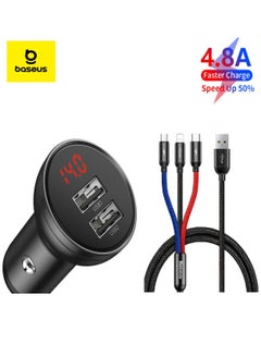 اشتري 24W Car Phone Fast Charger 4.8A Dual USB Car Charge Plug Adapter With 3-In-1 Cable 1.2M Compatible For iPhone 14 Pro/14 Pro Max/13/12/11/Galaxy S23/S22/Oneplus/Huawei/Xiaomi Etc Black في الامارات