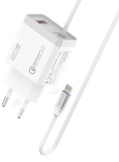 اشتري iPhone Charger, Fast Charging 20W Power Delivery Wall Charger With 1.5M Lightning Cable, Quick Charge 3.0 USB Port And Adaptive Fast Charging For iPhone 12,12 Pro,Galaxy S21/S21+, iCharge-PDQC3 White في مصر