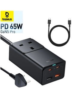 اشتري 65W PD GaN5 Pro Fast Wall Charger Power Strip, 4-Ports 2USB-C + 2USB Fast Charging Extension Cord With 5ft AC Cable For Steam Deck, MacBook Pro, iPad, USB C Laptop, iPhone 15/14/13/12, Samsung Etc Black في الامارات