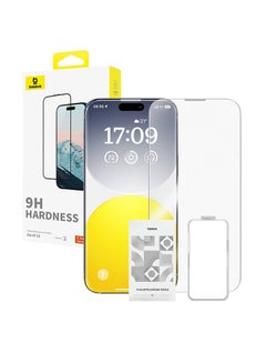 Buy OS-Baseus Diamond Series Full-Coverage HD Tempered Glass Screen Protector for iP 15 Pro, Clear (Pack of 1, with cleaning kit and EasyStick installation tool) in Egypt