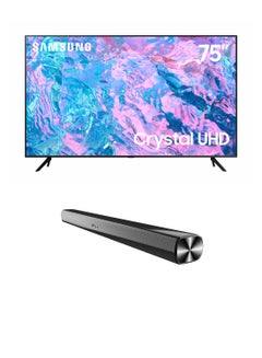 اشتري 75 Inch Crystal UHD 4K Smart TV 2023 UA75CU7000UXZN With JVC Soundbar 75CU7000+TH-N322B Black في الامارات