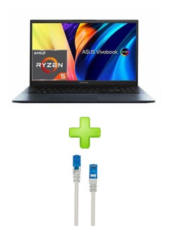 اشتري D6500Qh-Oled005W Laptop With 15.6 Inch FHD Ryzen 5 Processor 8 Gb RAM 512 Gigabyte SSD 4 Gb Nvidia Geforce Rtx Series With Hp Cat6 Network Cable 3 Mtrs English/Arabic Grey-Blue في مصر
