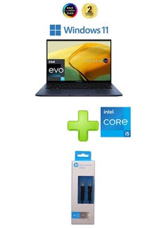 اشتري Ux3402Za-Oled005W Laptop With 14 Inch Fhd Core I5 Processor 8 Gb Ram 512 Tb Ssd Intel Iris Xe Graphics With Hp Aux 3.5Mm Cable Black English/Arabic Ponder Blue في مصر