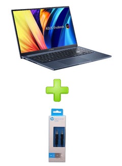 اشتري Vivobook(X1503Za-Oled005W) Laptop With 15.6 Inch Fhd Core I5 12500H 8Gb Ram- 512 Ssd-Intel Iris  With Hp Aux 3.5Mm Cable Black-Silver English/Arabic Quiet Blue في مصر