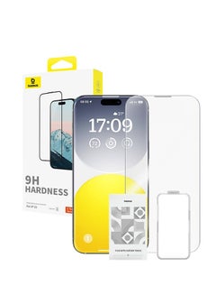 Buy OS-Baseus Diamond Series Full-Coverage HD Tempered Glass Screen Protector for iP 15 Pro Max, Clear (Pack of 1, with cleaning kit and EasyStick installation tool) in Egypt