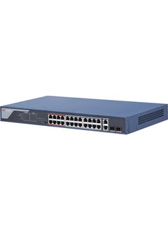 Buy DS-3E1326P-EI 24 Port Fast Ethernet Smart POE Switch, 24 × 100 Mbps PoE RJ45 ports, 2 × gigabit combos, AF/AT camera can reach up to 300 METER in extend mode. Blue in UAE