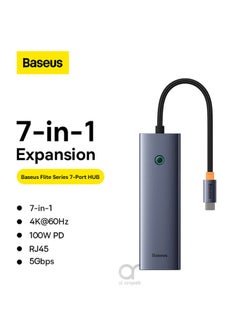 Buy OS-Baseus UltraJoy Series 7-Port HUB Docking Station Space Grey（Type-C to HDMI4K@60Hz*1+USB3.0*2+PD*1+RJ45*1+SD/TF3.0*1） Grey in Egypt