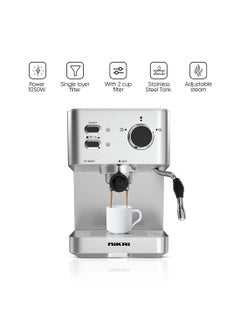 اشتري Coffee Machine For Making Espresso, Cappuccino And Latte - Stainless Steel Coffee Machine With 2-Cup Filter, Pre-Heating System And High-Pressure Frothing, Best For Home And Office 1.5 L 1050 W NEM230A Silver في الامارات