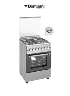 اشتري Bompani 60x60cm 4-Burner Cooking Range with Mechanical Timer, Gas Oven, Grill, FFD, Full-Safety, Automatic Ignition - One Year Manufacturer Warranty BO613YAL Silver في الامارات