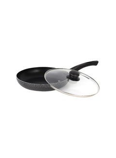 اشتري Royalford 24 CM Aluminum Fry Pan With Tempered Glass Lid Black color, Strong Aluminum Body With Non-Stick Coating And Bakelite Handle| Compatible With Hot Plate, Halogen, Ceramic And Gas Stovetops Black 24  CMcm في السعودية