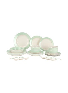 Buy Royalford 32Pc Melamine Dinner Set ,break resistant ,freezer safe and Top Rack Dishwasher Safe Green and White in Saudi Arabia