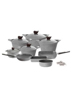 Buy Set of 14 Grey Marble (5 Pots 18-20-22-24-28 + Round Oven Tray 28 + Frying Pan 26 + Grill 28 + Rectangle Oven Tray) in Egypt