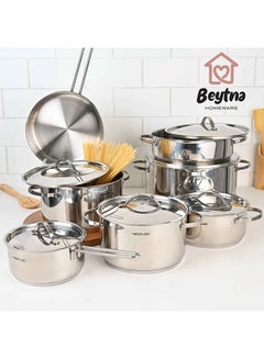 Buy 13 Pieces Stainless Cookware Set (5 Pots,2 Pans,1 Casserole) Silver Stainless Cookware Set 13 Pieces (5 Pots,2 Pans,1 Casserole) in Egypt