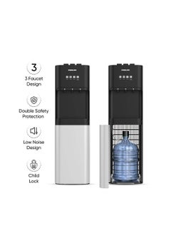 Buy 3-Tap/Faucet Bottom Loading Water Dispenser Instant Hot/Cold/Room Temperature Water Dispenser Child Safety Lock, Stainless Steel Reservoir, Ideal For Home And Office NWD4000BS Black/Grey in UAE